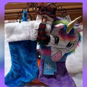 Holiday Time 3 Blue and Purple Plush Stockings